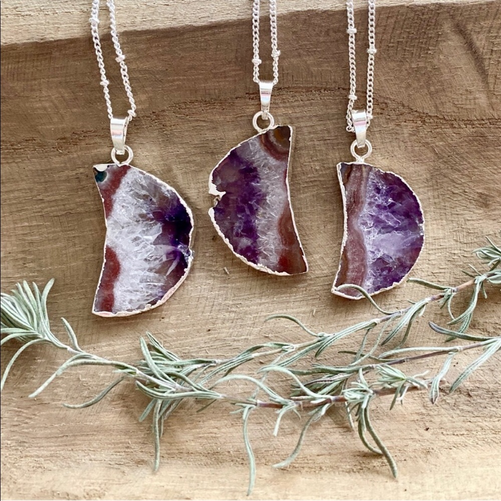 Raw Amethyst Half Moon Pendant